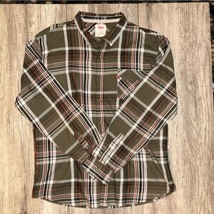 Levi's Men's XLarge Green Plaid Button-Down Shirt, Long Sleeve, Casual